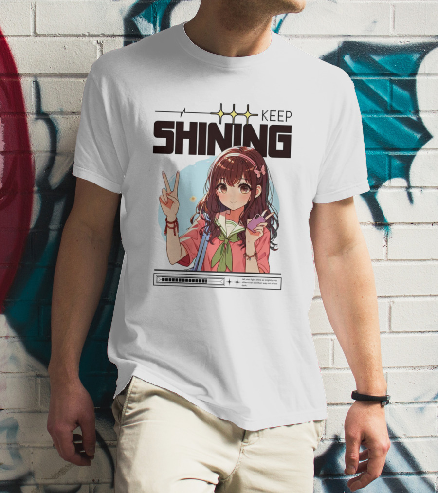 Keep Shining Cute Anime Girl Peace Sign T-Shirt