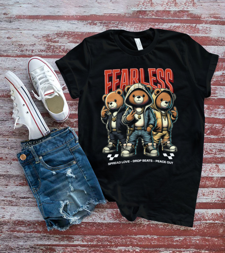 FEARLESS Spread Love Drop Beats Peace Out Teddy Trio T-Shirt