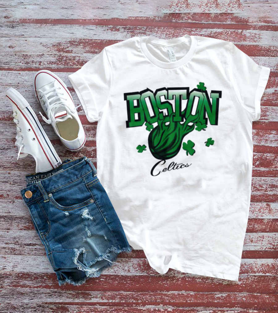 Boston Celtics Shamrock Flames Basketball Vintage T-Shirt