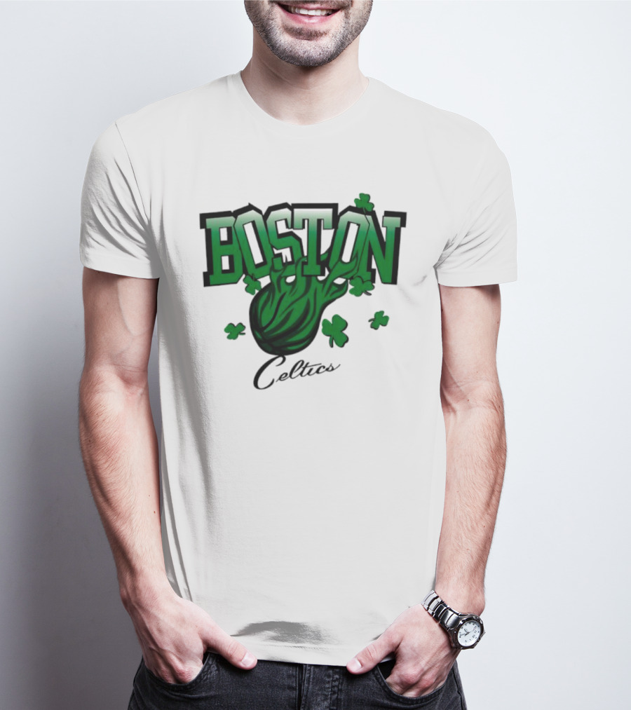 Boston Celtics Shamrock Flames Basketball Vintage T-Shirt