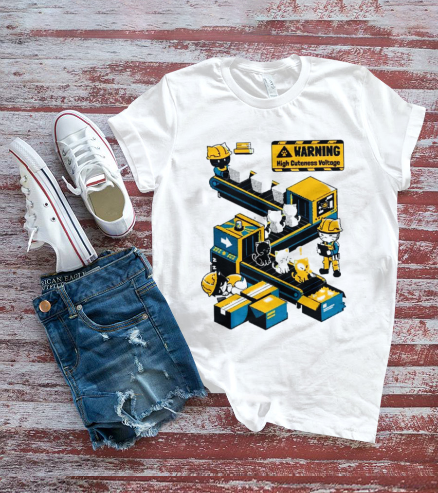 Warning High Cuteness Voltage Cats Factory Worker Warning T-Shirt