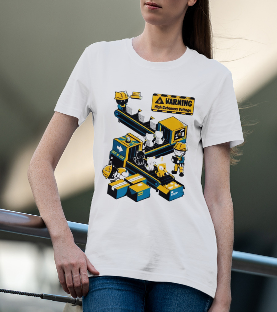 Warning High Cuteness Voltage Cats Factory Worker Warning T-Shirt