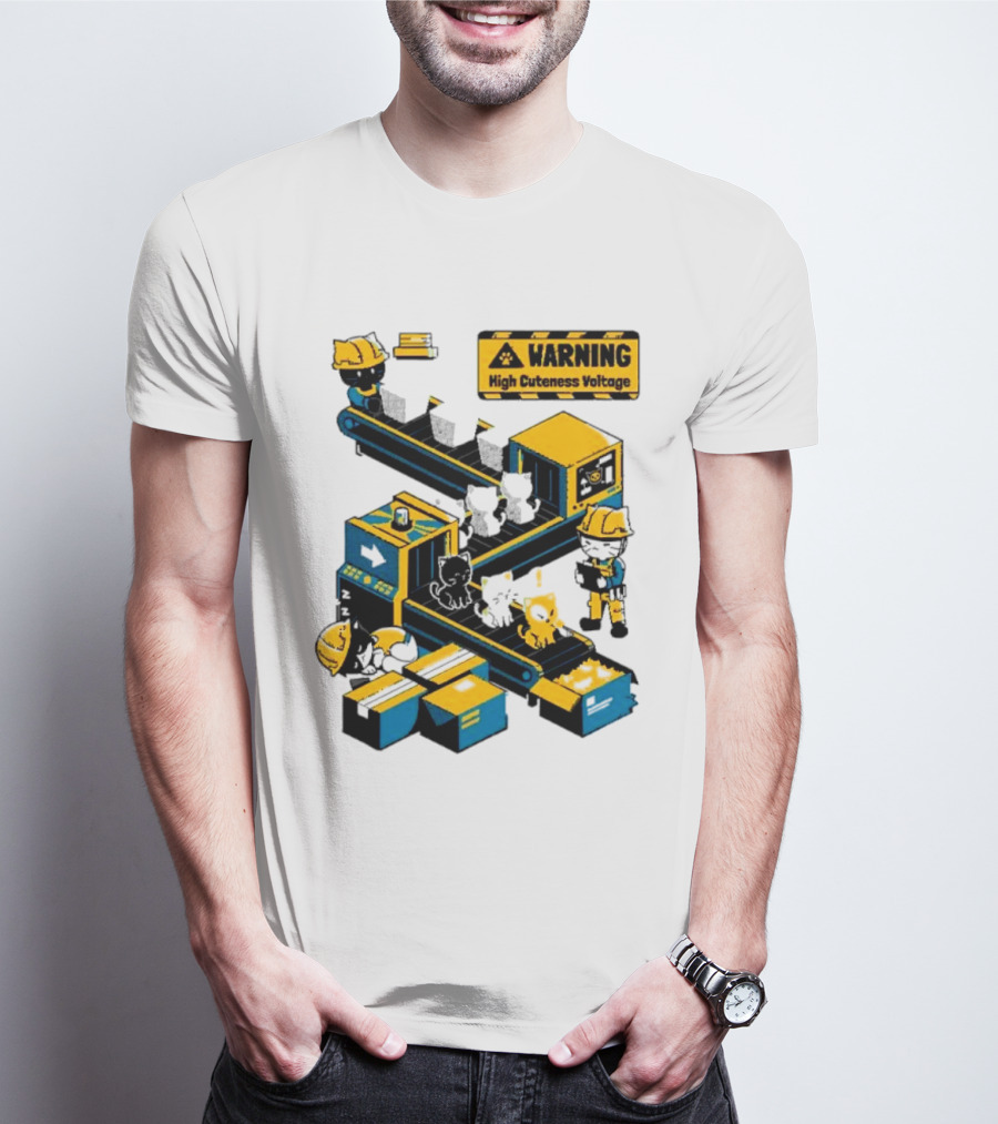 Warning High Cuteness Voltage Cats Factory Worker Warning T-Shirt