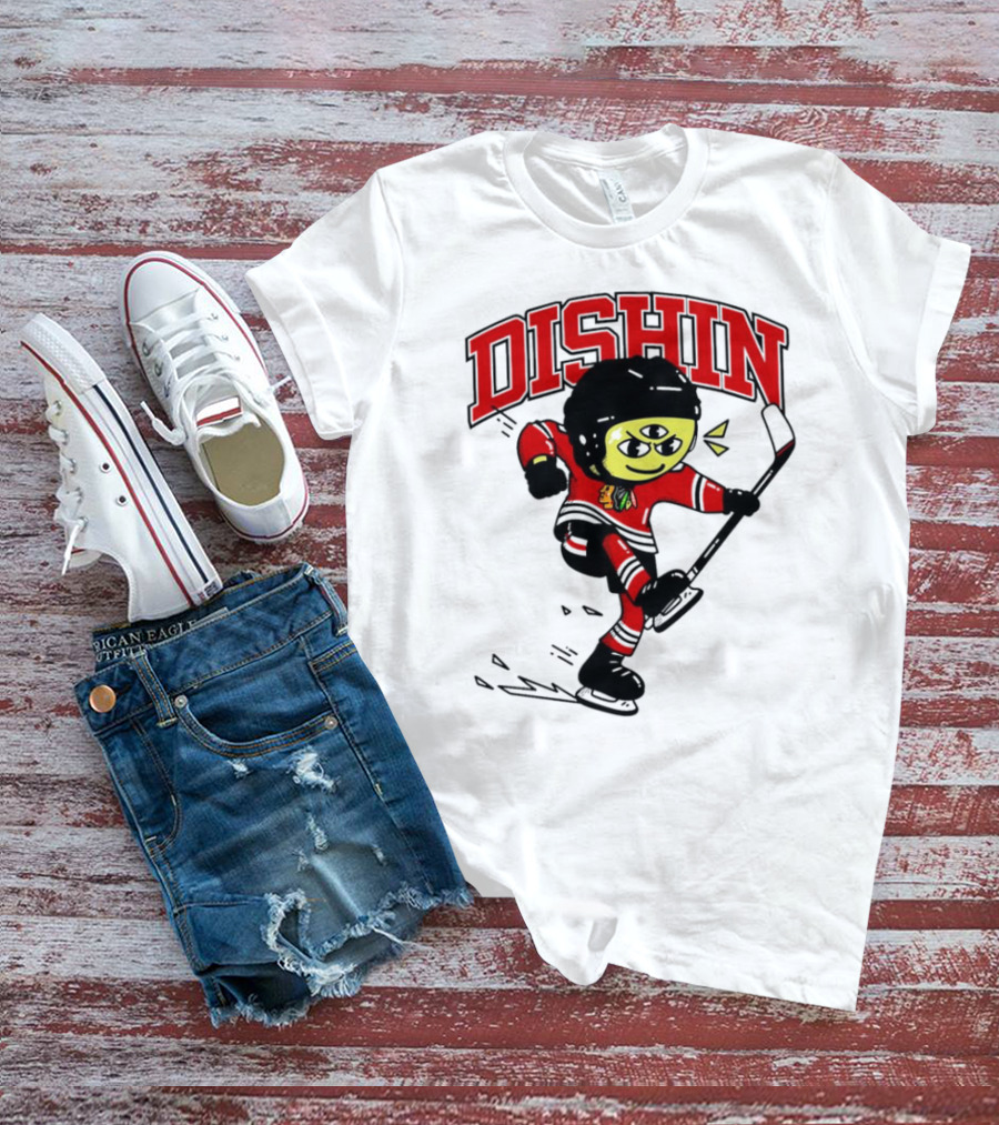 Dishin Chicago Blackhawks Hockey Three-Eyed Mascot T-Shirt