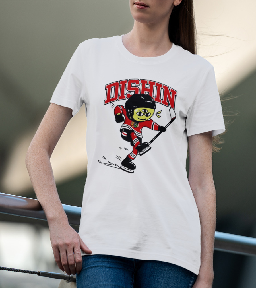 Dishin Chicago Blackhawks Hockey Three-Eyed Mascot T-Shirt