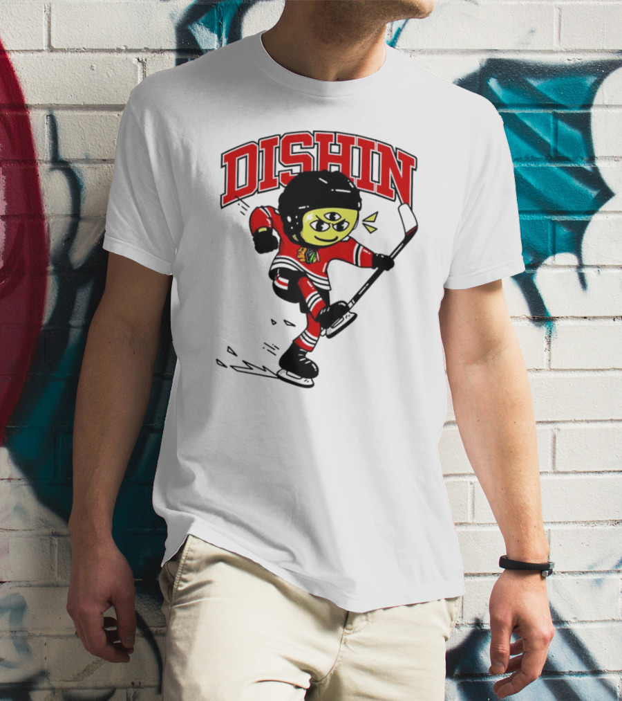 Dishin Chicago Blackhawks Hockey Three-Eyed Mascot T-Shirt