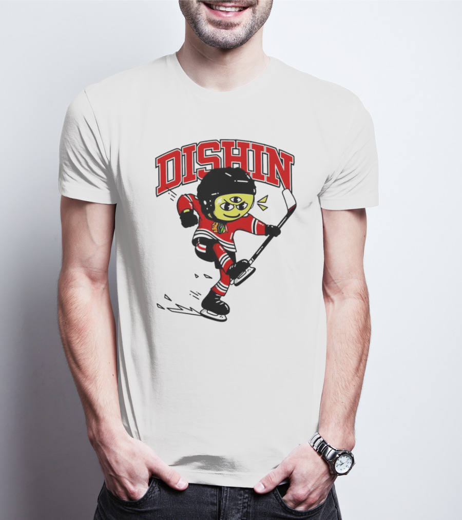 Dishin Chicago Blackhawks Hockey Three-Eyed Mascot T-Shirt