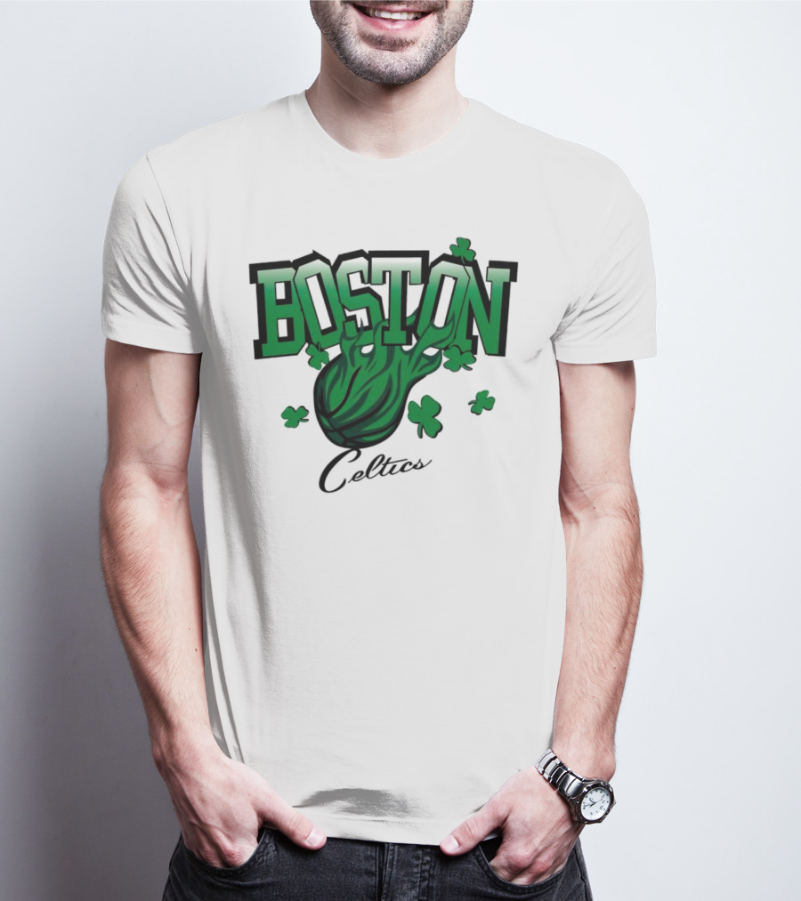 Boston Celtics Vintage Shamrock Basketball Flame T-Shirt