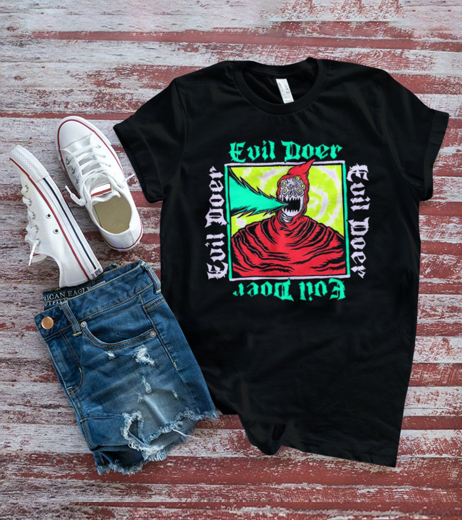 Evil Doer Monster With Fiery Mouth And Multicolored Eyes T-Shirt