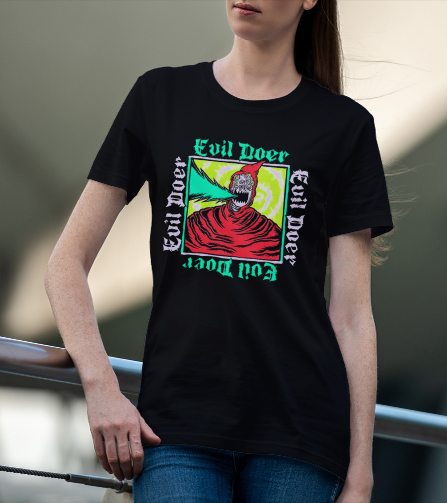Evil Doer Monster With Fiery Mouth And Multicolored Eyes T-Shirt