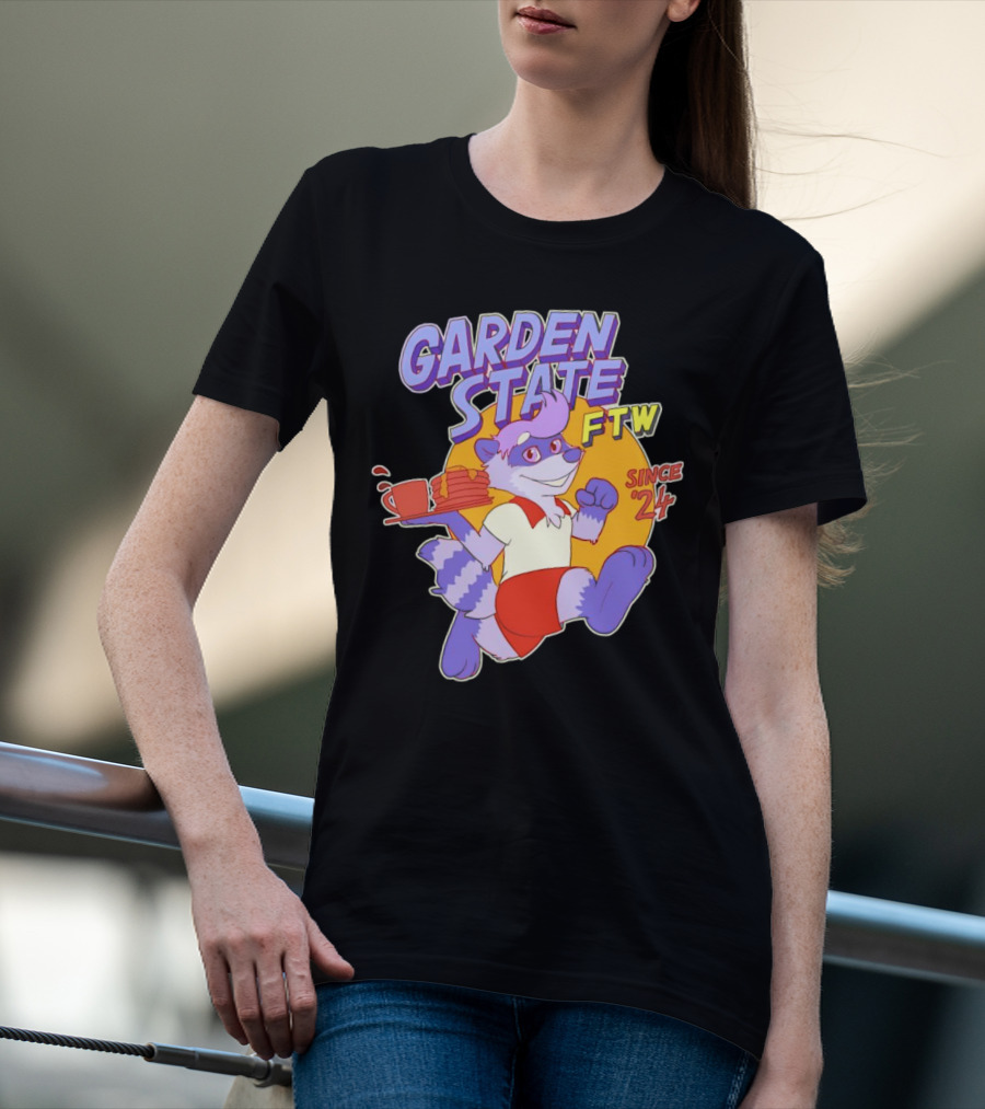 Garden State FTW Since 24 Cartoon Raccoon Serving Pancakes T-Shirt