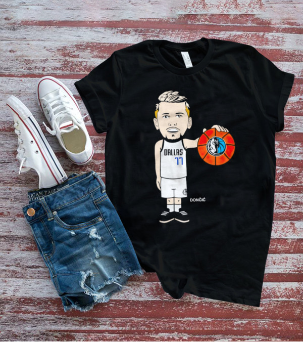 Luka Doncic Dallas Mavericks Cartoon Player Holding Basketball T-Shirt