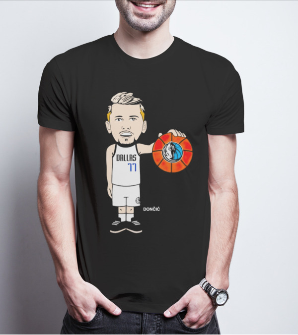 Luka Doncic Dallas Mavericks Cartoon Player Holding Basketball T-Shirt