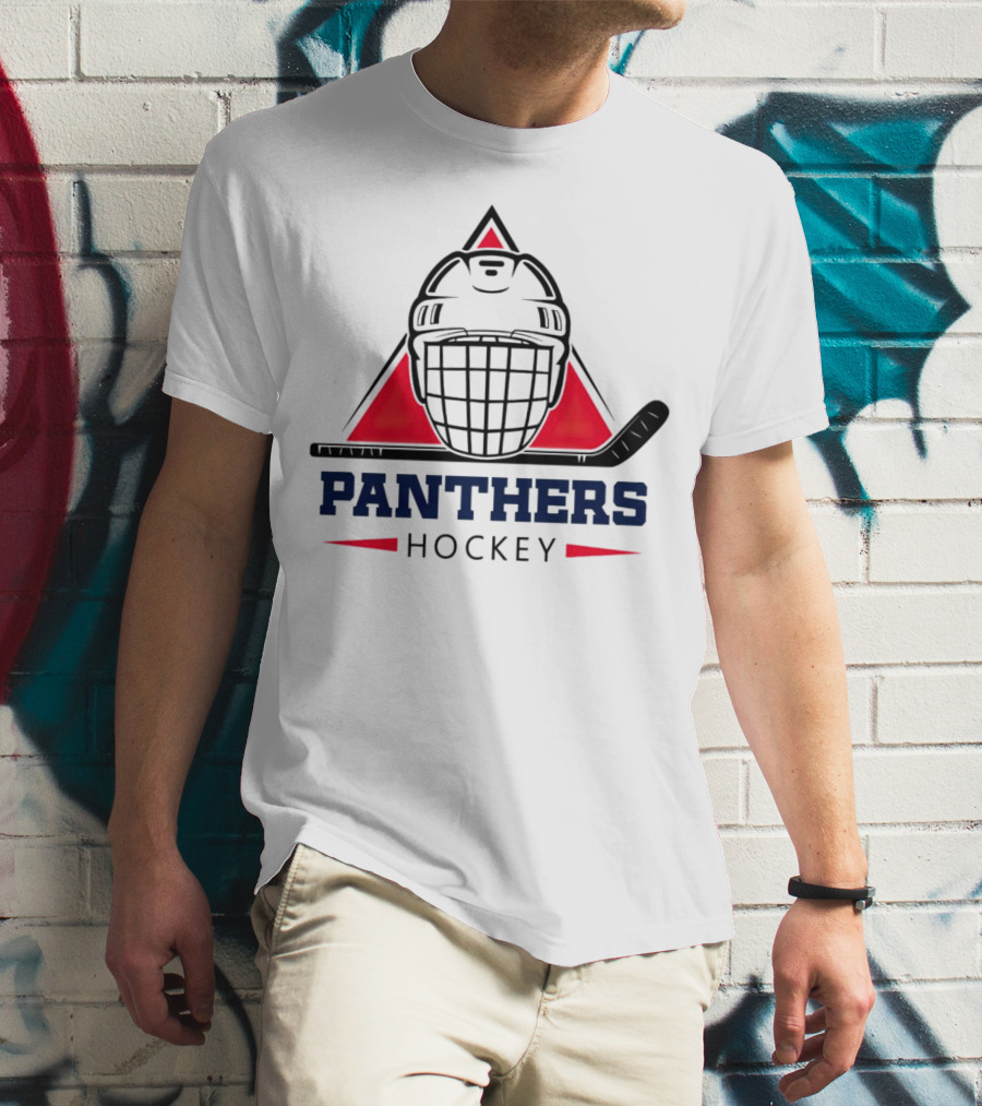 Panthers Hockey Helmet Triangle Background Ice Hockey Stick T-Shirt