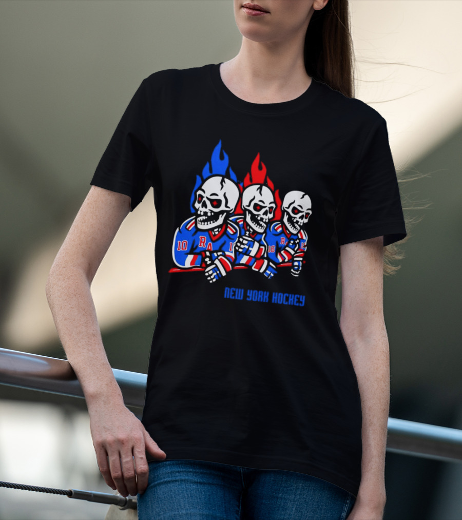 New York Rangers Skeleton Hockey Flames T-Shirt