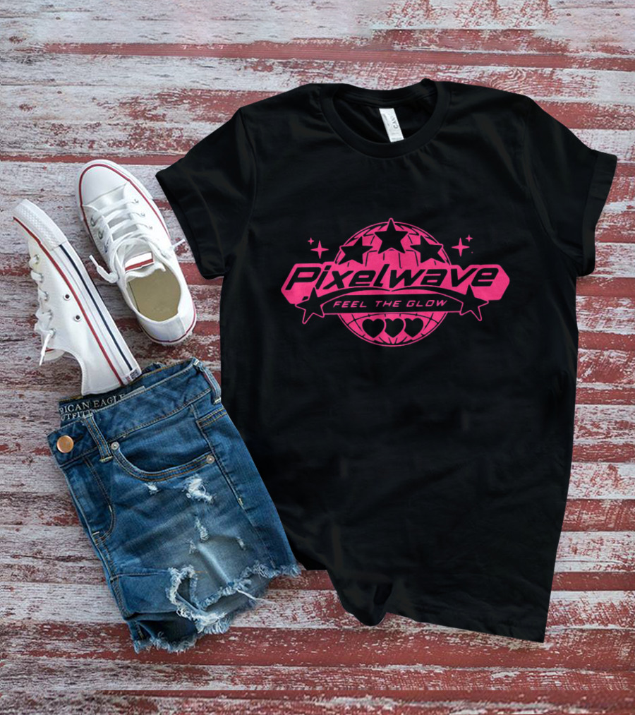 Pixelwave Feel The Glow Retro Stars And Hearts T-Shirt