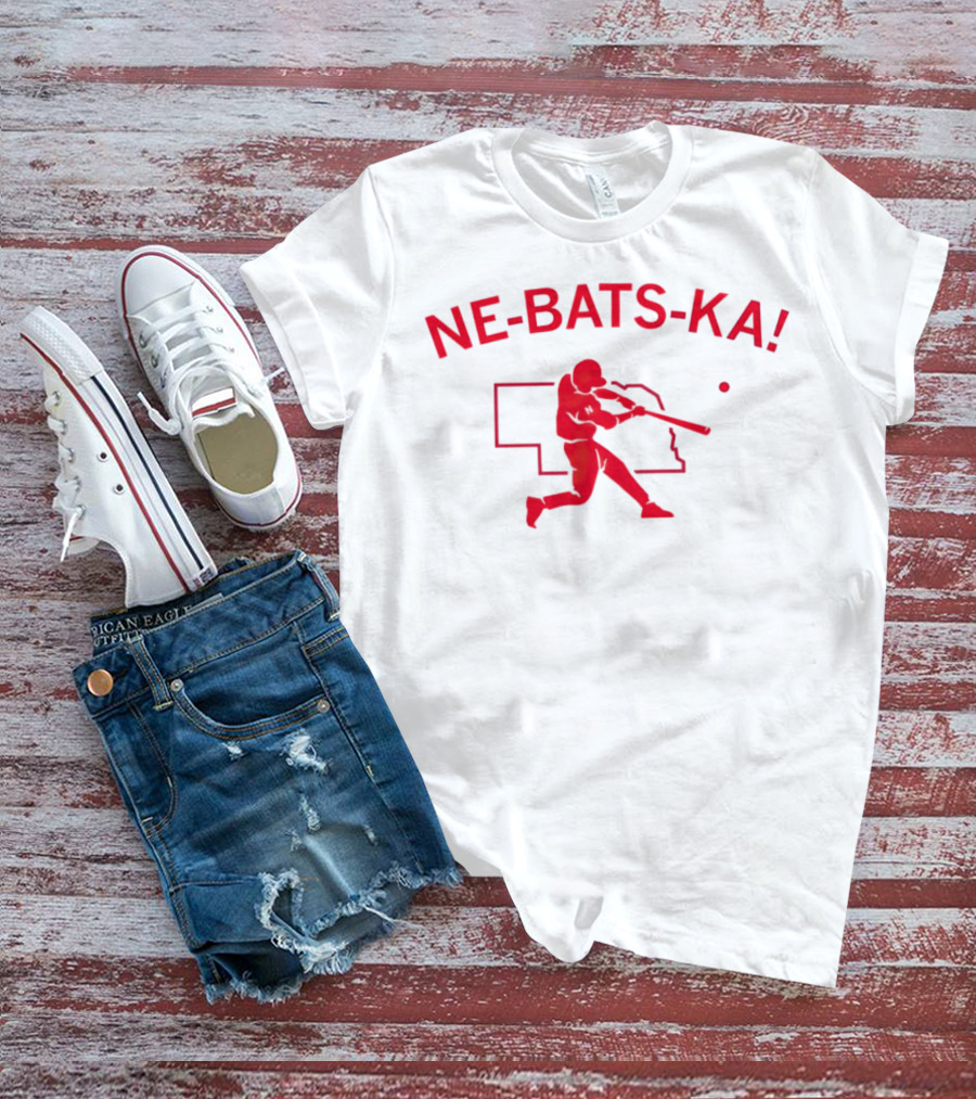 Nebraska Cornhuskers NE-BATS-KA Baseball Player Nebraska Outline T-Shirt