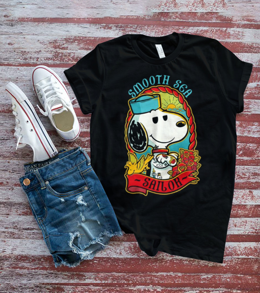 Smooth Sea Sailor Snoopy Woodstock Tattoo Motif T-Shirt