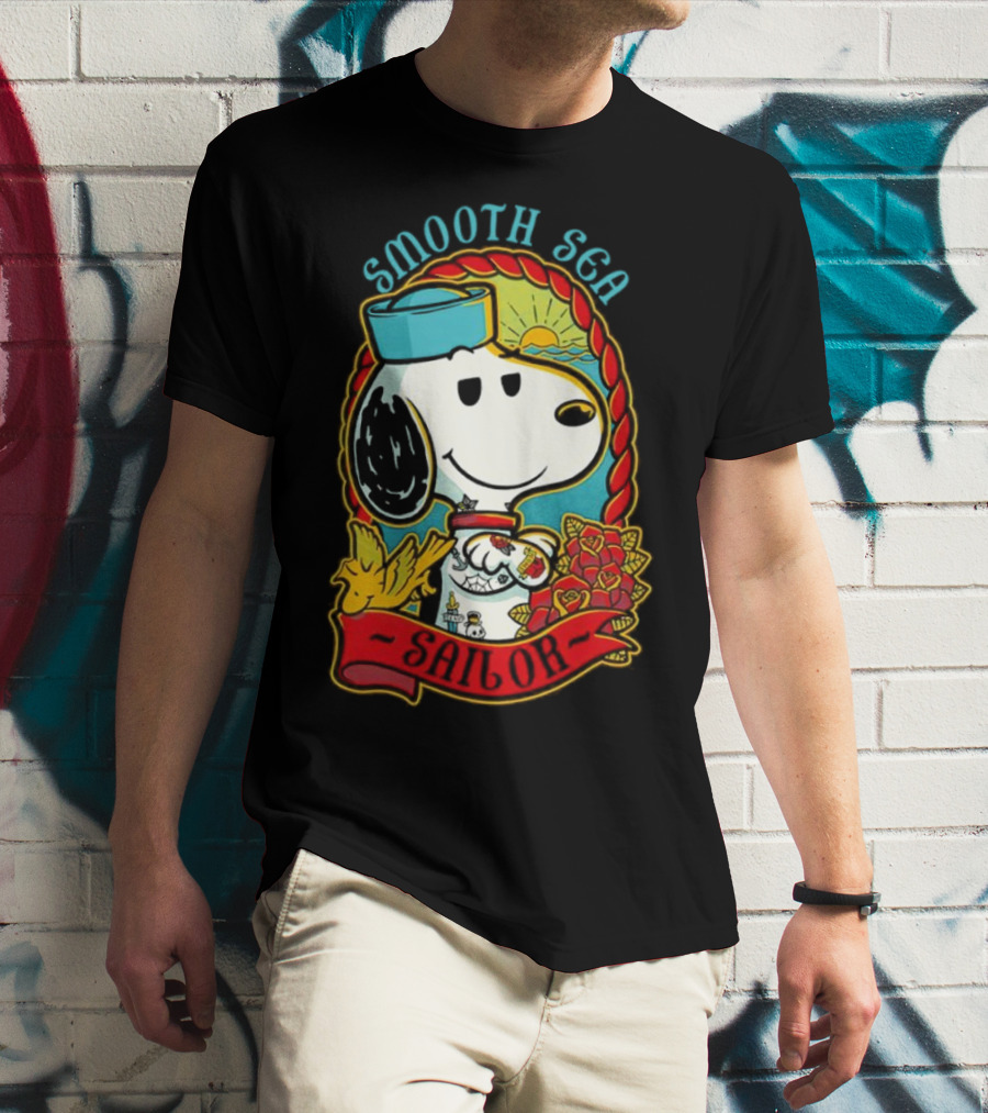 Smooth Sea Sailor Snoopy Woodstock Tattoo Motif T-Shirt