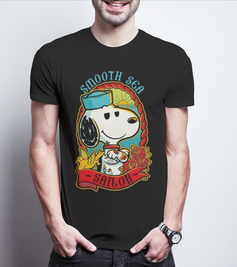 Smooth Sea Sailor Snoopy Woodstock Tattoo Motif T-Shirt