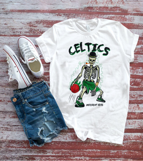 Celtics Skeleton Dribbling Basketball Different Here T-Shirt