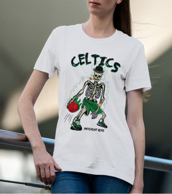 Celtics Skeleton Dribbling Basketball Different Here T-Shirt
