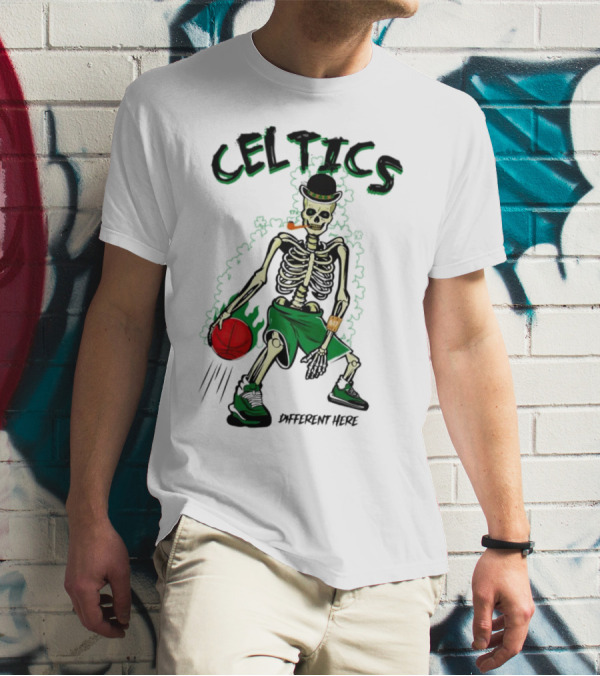 Celtics Skeleton Dribbling Basketball Different Here T-Shirt