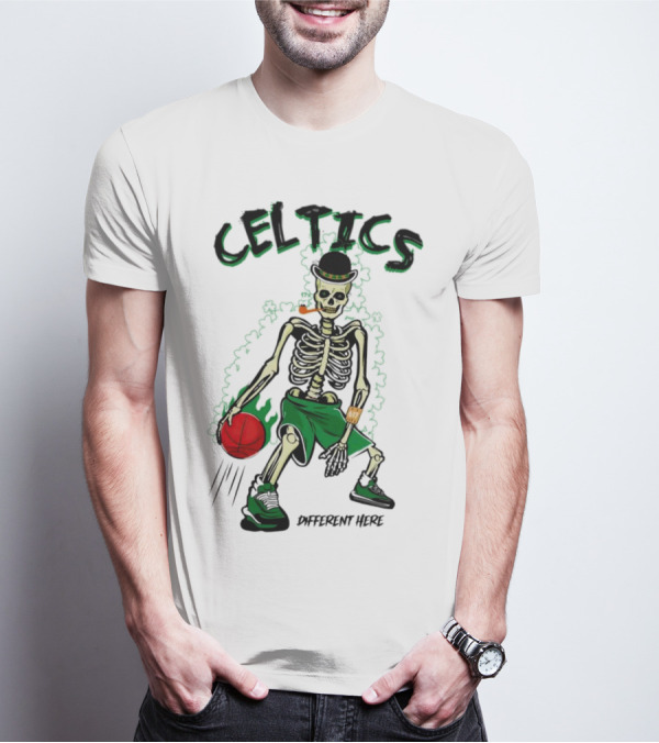 Celtics Skeleton Dribbling Basketball Different Here T-Shirt