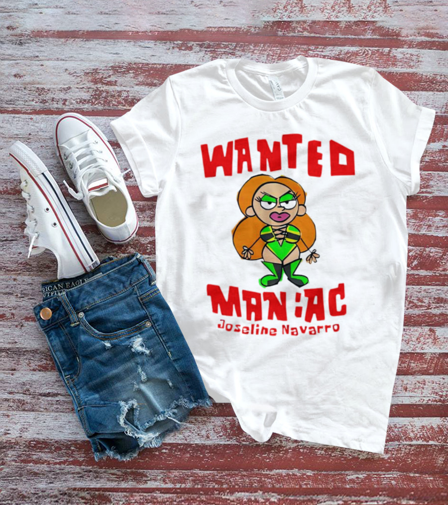 Wanted Maniac Joseline Navarro Cartoon Character In Green T-Shirt