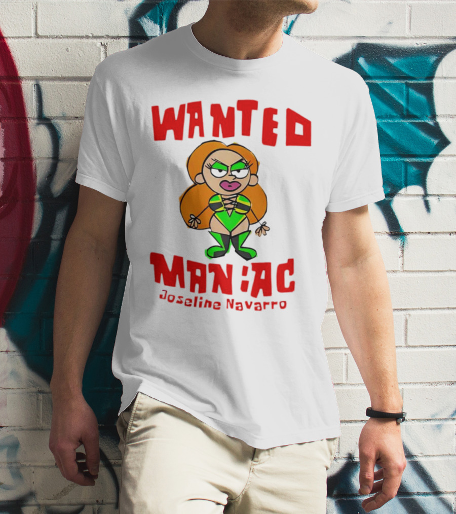 Wanted Maniac Joseline Navarro Cartoon Character In Green T-Shirt
