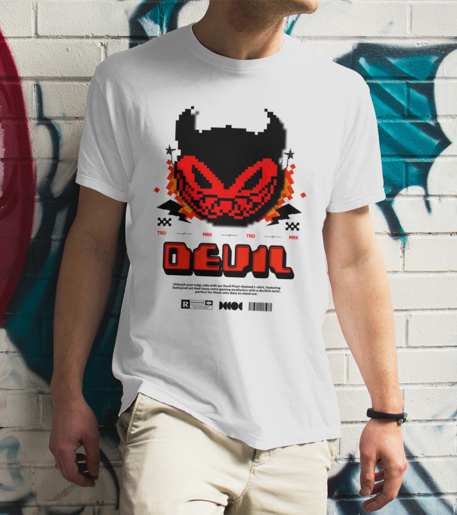 DEVIL PIXELS TRD MRK RETRO PIXEL ART FACE T-Shirt