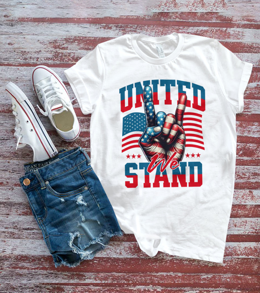 United We Stand American Flag Hand Gesture T-Shirt