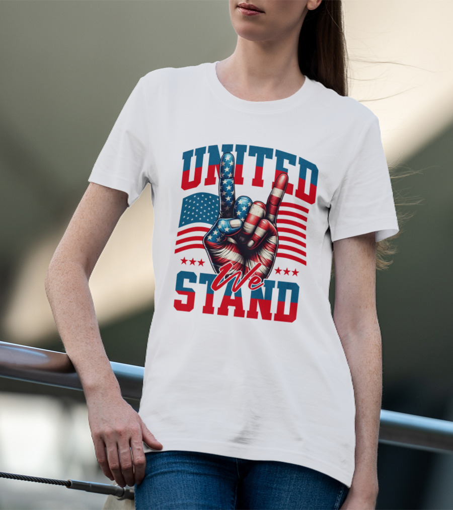 United We Stand American Flag Hand Gesture T-Shirt