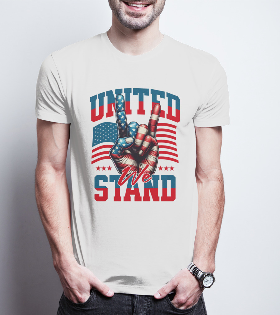 United We Stand American Flag Hand Gesture T-Shirt