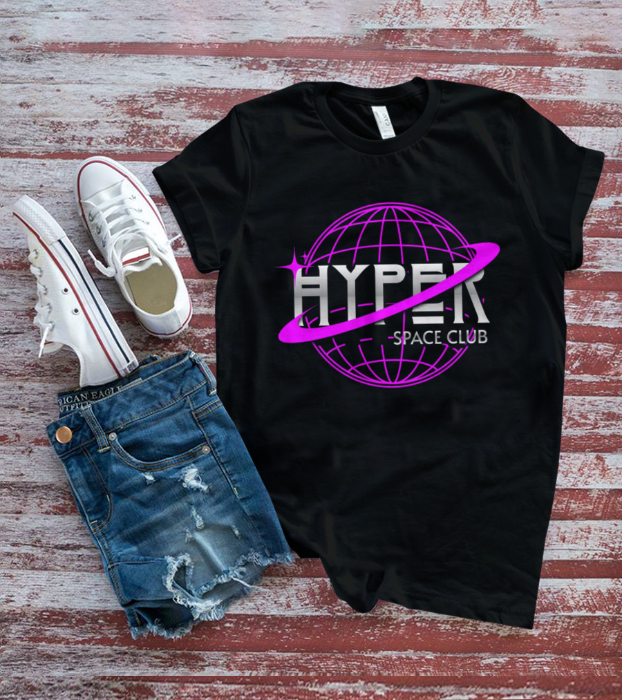 HYPER Space Club Vibrant Y2K Branding T-Shirt