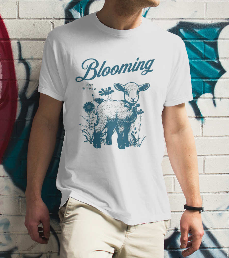 Blooming Est. In 1982 Vintage Style Lamb With Flowers T-Shirt
