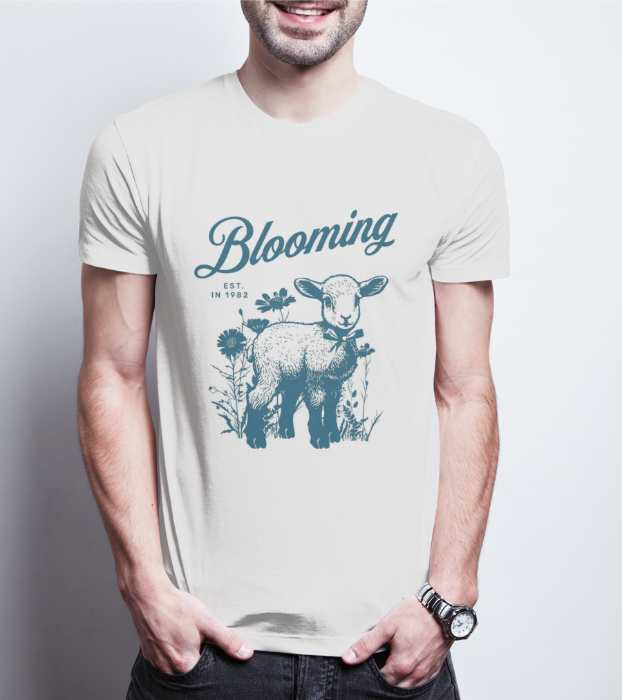 Blooming Est. In 1982 Vintage Style Lamb With Flowers T-Shirt