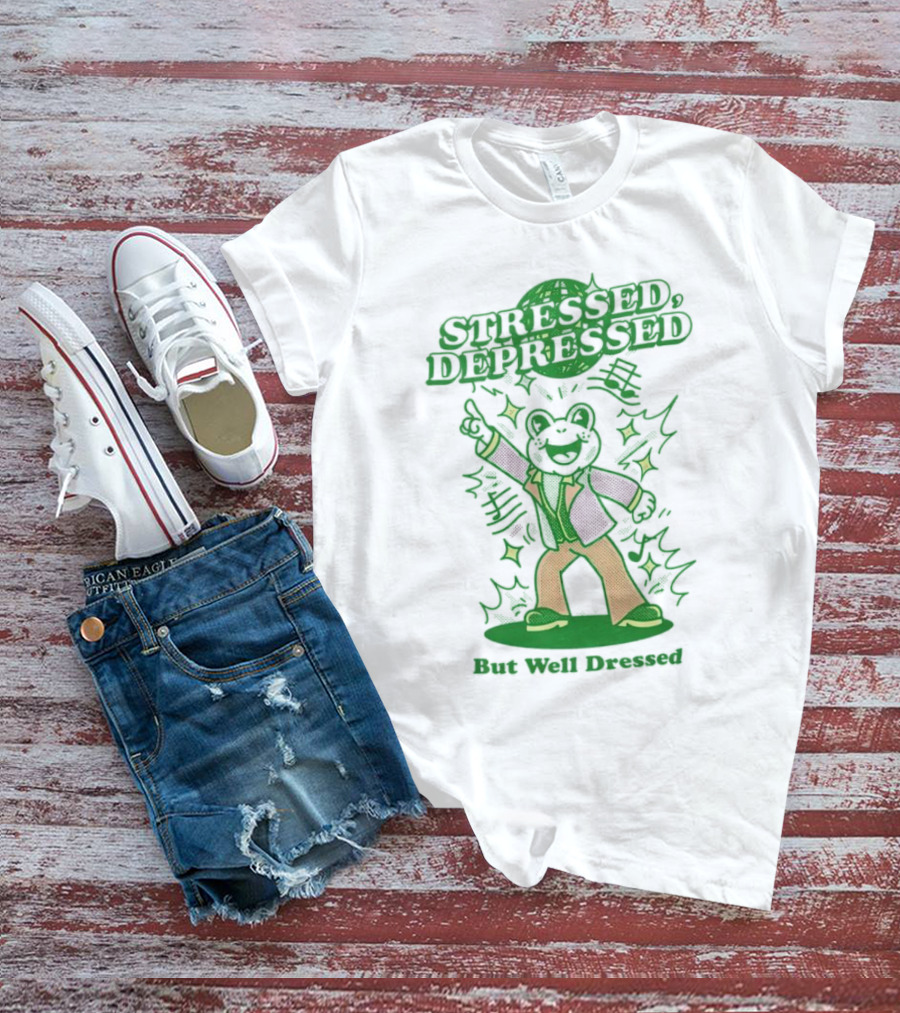 Stressed Depressed But Well Dressed Disco Frog T-Shirt