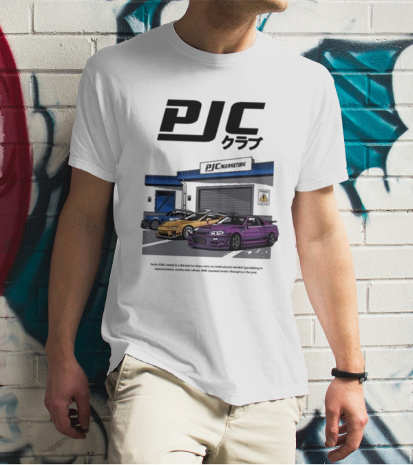 PJC クラブ Perth JDM Central PJC Marketing Garage Cars T-Shirt