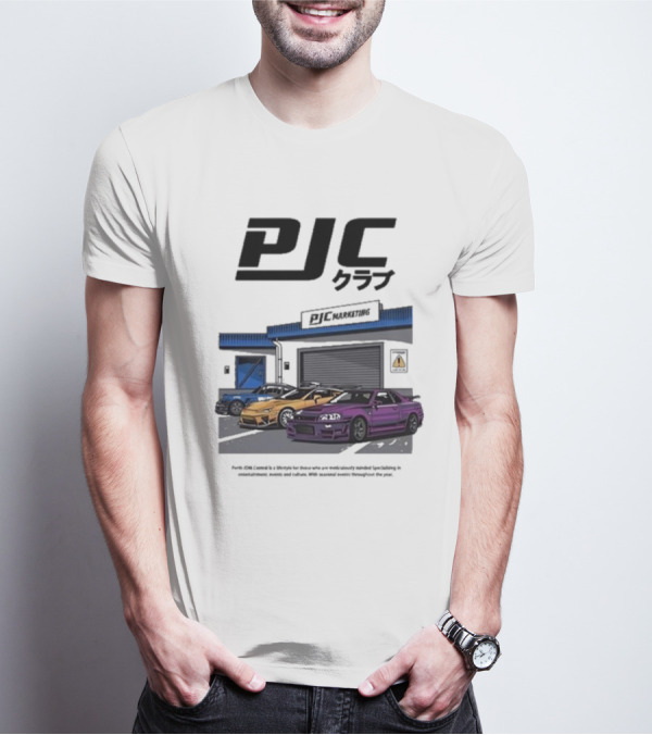 PJC クラブ Perth JDM Central PJC Marketing Garage Cars T-Shirt