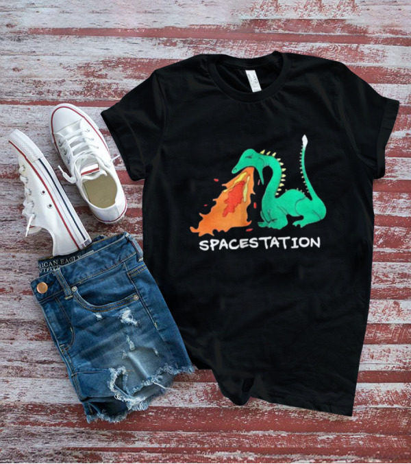 Spacestation Dragon Breathing Fire Gaming T-Shirt