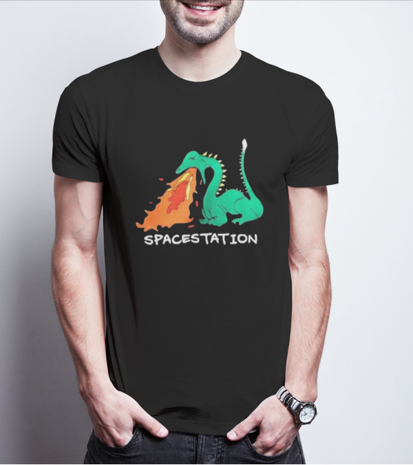 Spacestation Dragon Breathing Fire Gaming T-Shirt