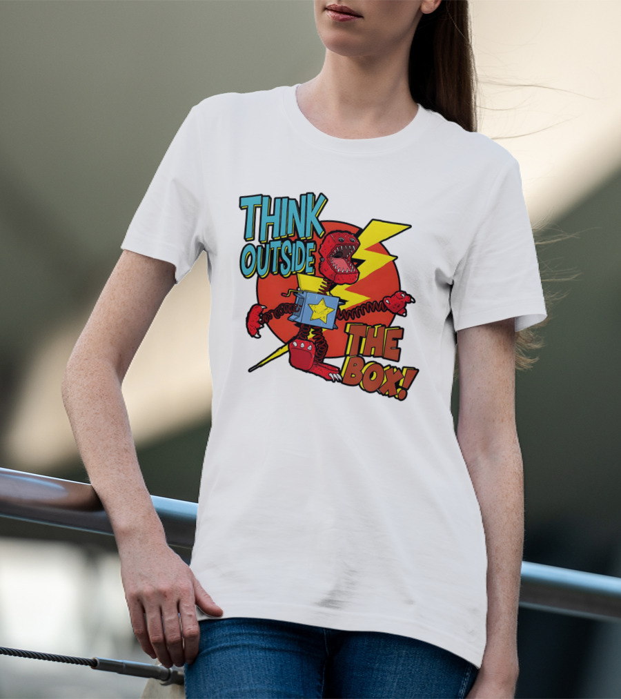Think Outside The Box Red Monster With Lightning And Star Box Elements T-Shirt