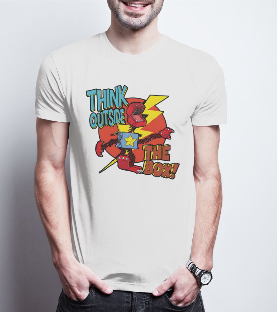 Think Outside The Box Red Monster With Lightning And Star Box Elements T-Shirt