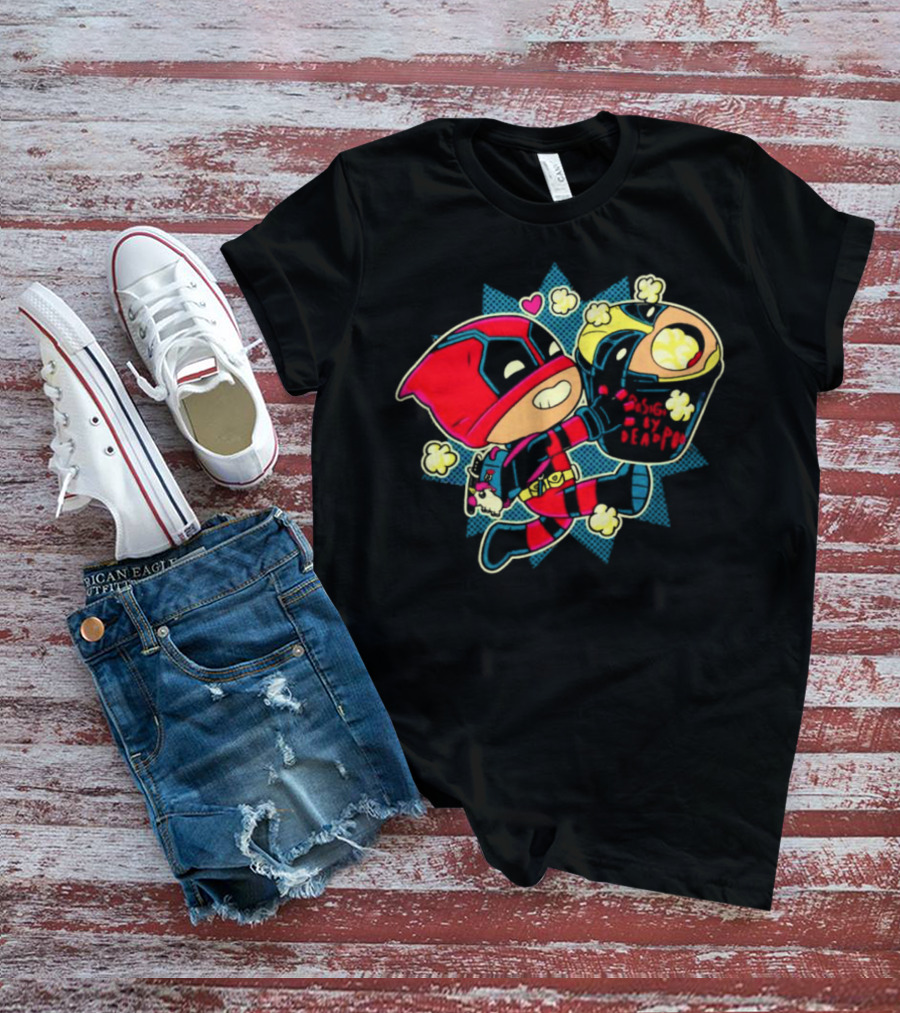 Deadpool Wolverine Pushing By Deadpool Popcorn Buckets Heart T-Shirt