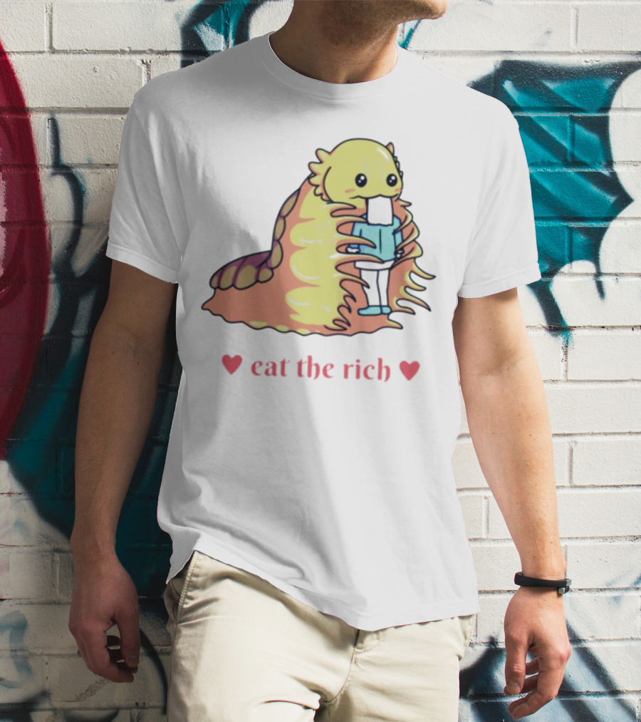 Heart Eat The Rich Space Slug Hugging Person T-Shirt