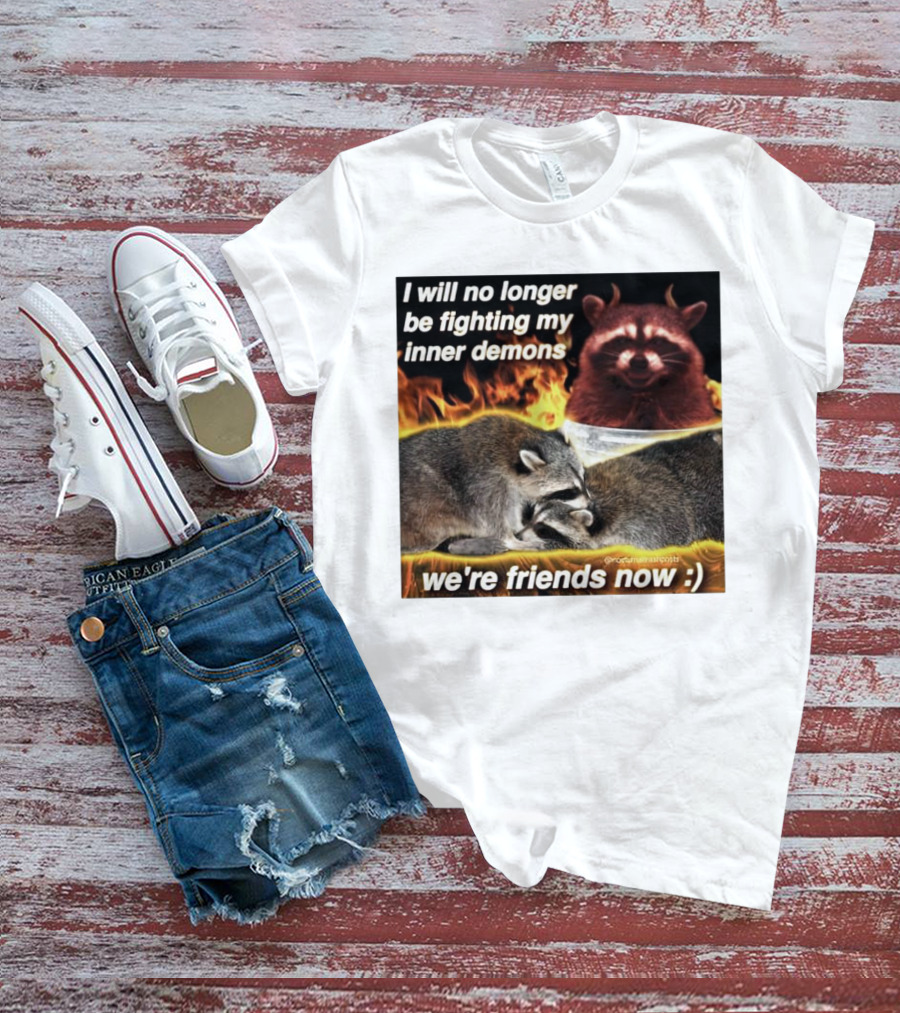 I Will No Longer Be Fighting My Inner Demons Raccoon Fire We're Friends Now T-Shirt