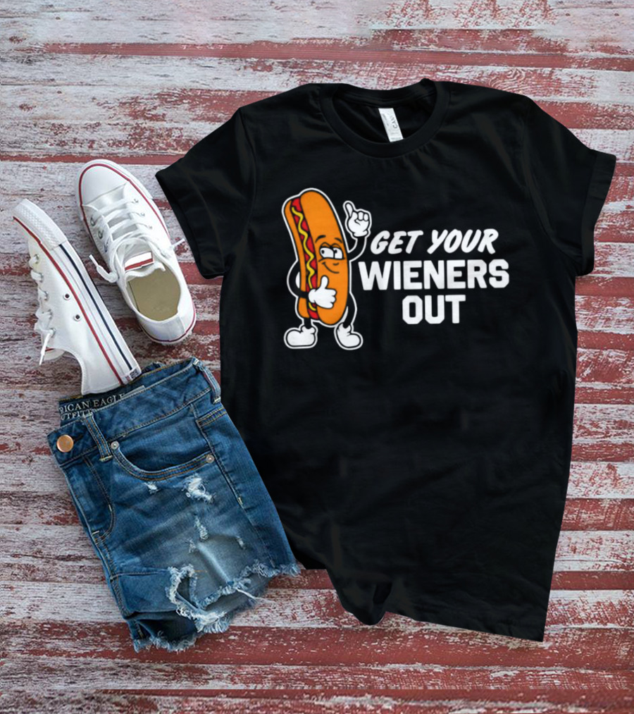 Get Your Wieners Out Animated Hotdog Thumbs Up Comedy T-Shirt
