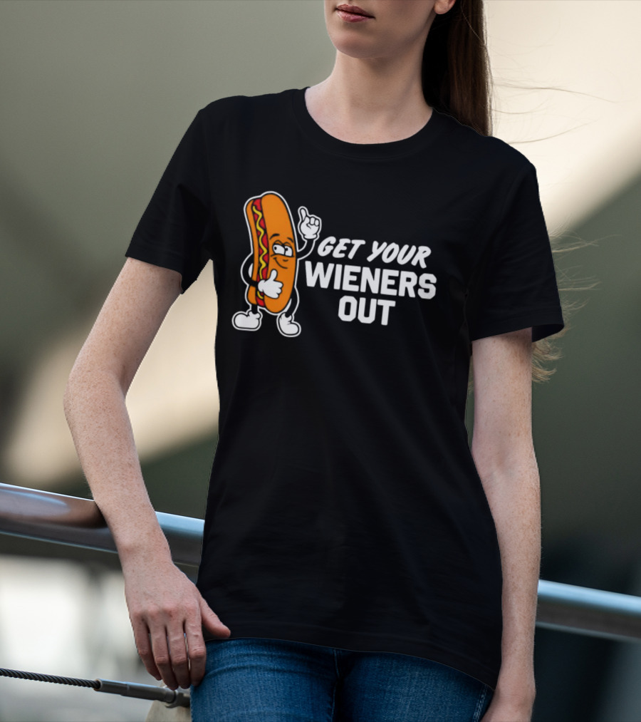 Get Your Wieners Out Animated Hotdog Thumbs Up Comedy T-Shirt