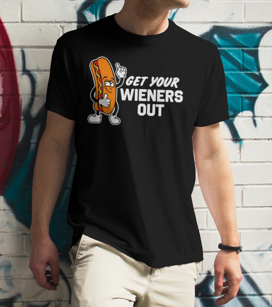 Get Your Wieners Out Animated Hotdog Thumbs Up Comedy T-Shirt